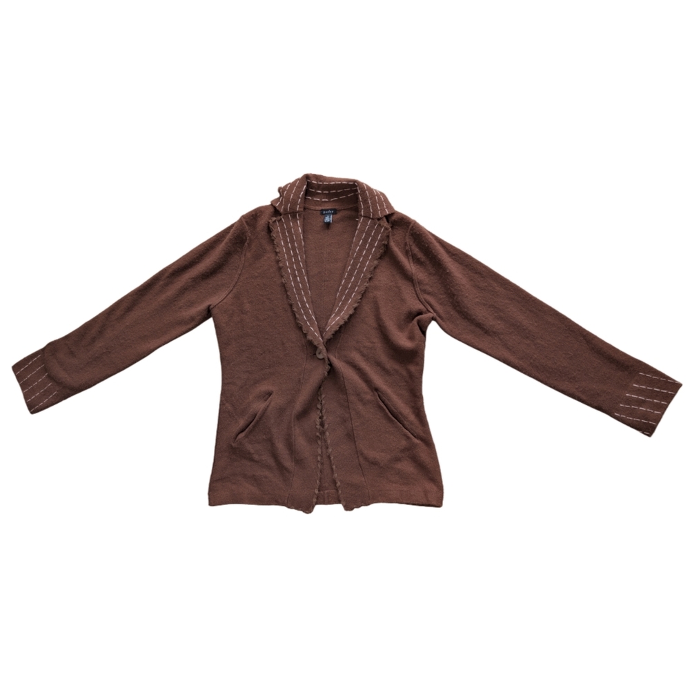 Parley Women's Size Small Brown Knit Y2K Button up Boho Cardigan w/ Elbow Patch